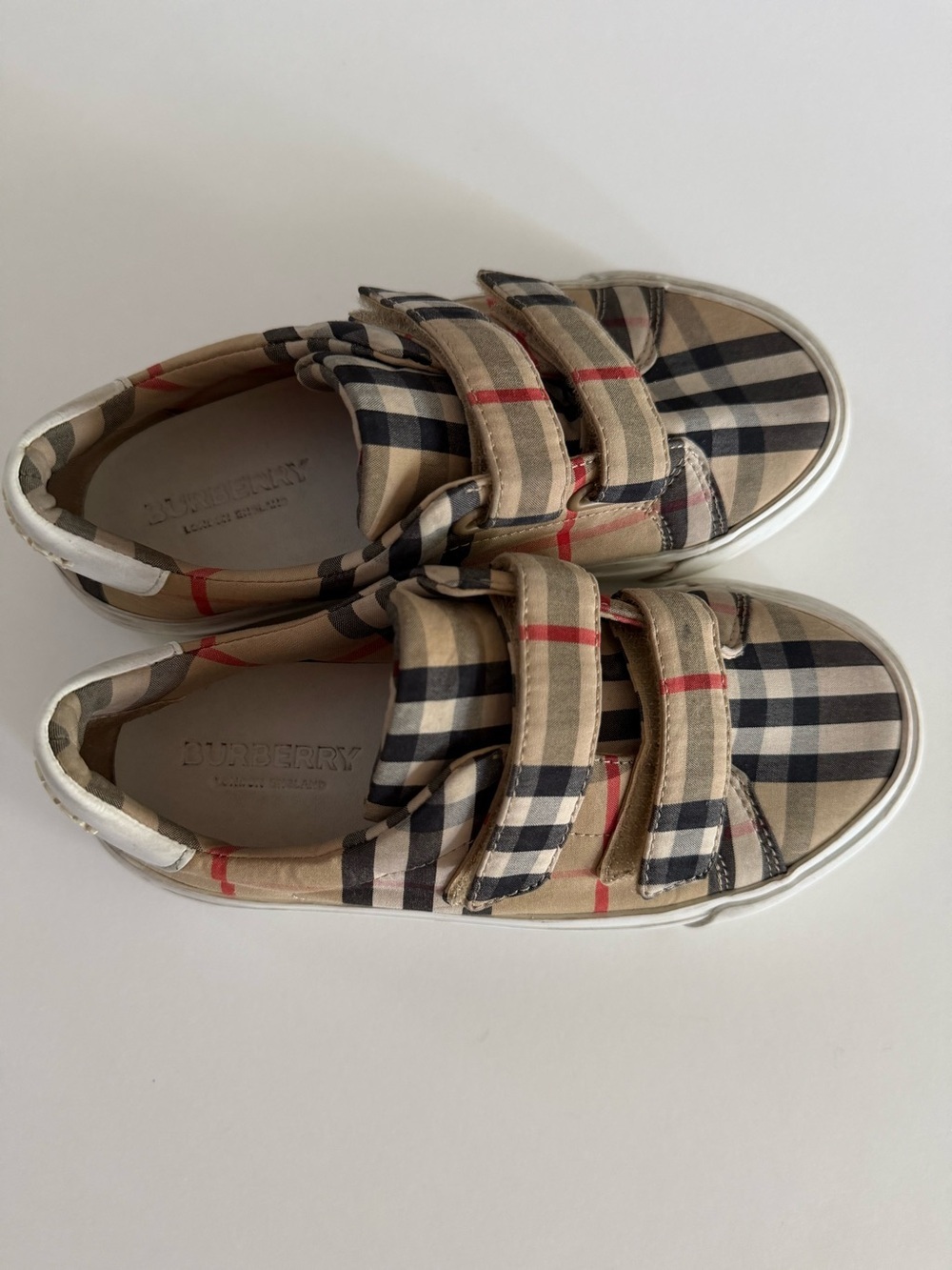 Burberry Tan Check Velcro Kids Sneakers - Picture 6 of 9